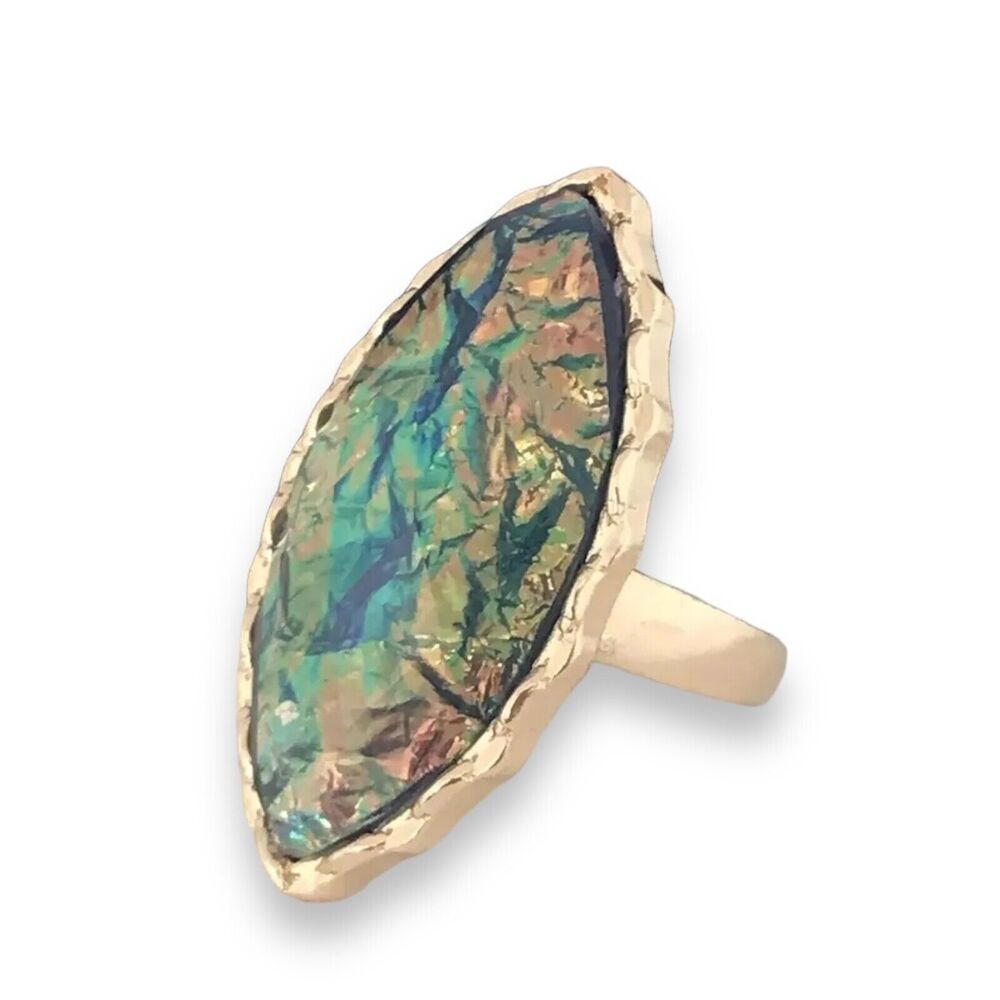 New Statement Ring Gold Tone Iridescent Faceted Design - 4N